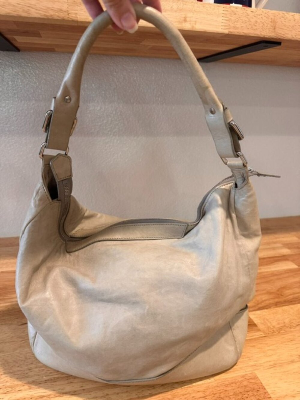 Jil Sander | Leather Top Handle Shoulder Handbag Neutral Bone Made in Italy